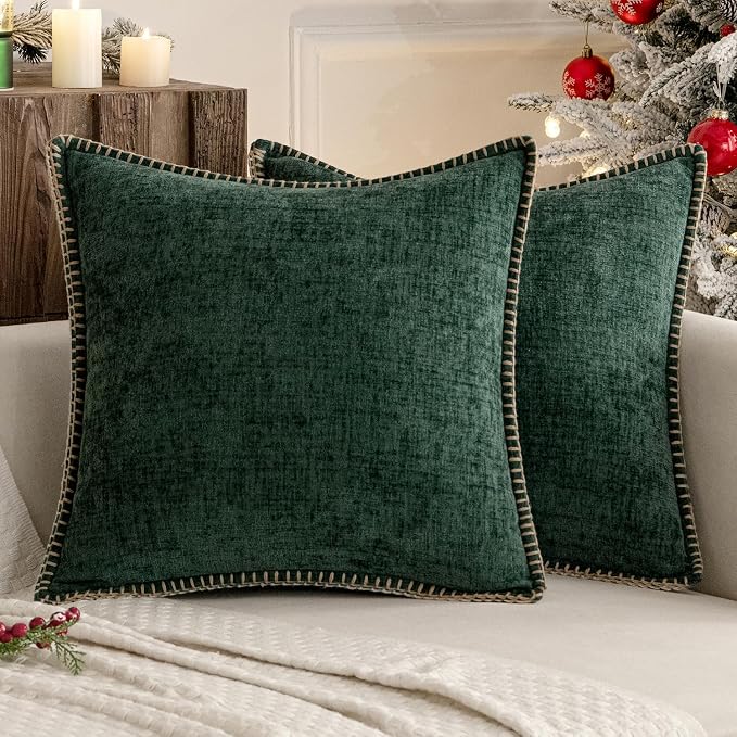 MIULEE Pack of 2 Christmas Pillow Covers 16x16 Inch Dark Green Farmhouse by MIULEE