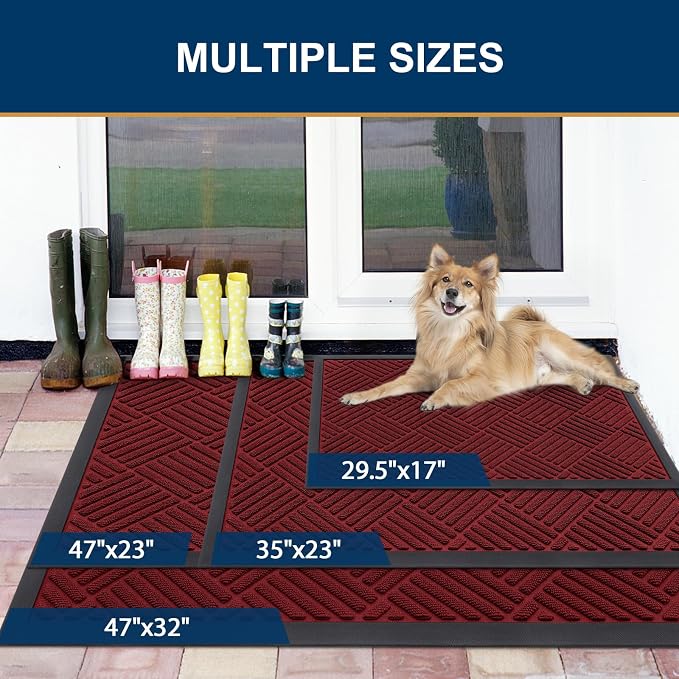 Smiry Front Door Mat Outside Entrance, Heavy Duty Outdoor Indoor Natural Rubber - Image 2