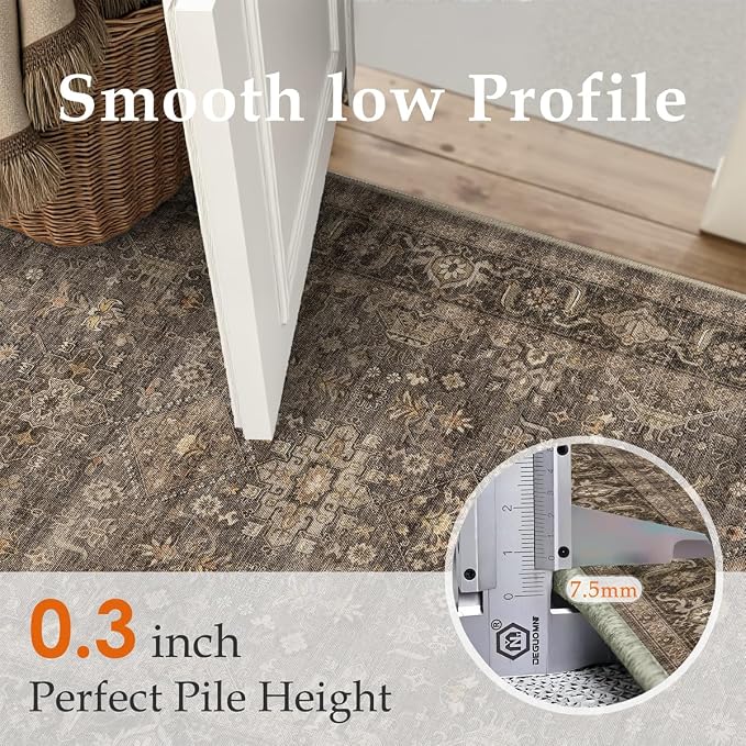 2x6 Washable Runner Rug for Hallway Kitchen Vintage Brown Non Slip Low Pile - Image 7