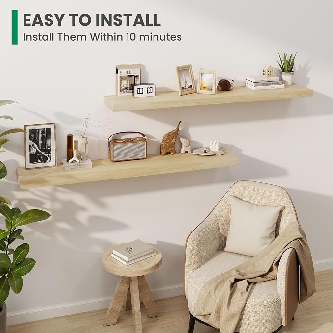 Solid Wood Floating Shelves For Wall, 55”W x 9”D x 1.56”H Large Wall Shelves - Image 4