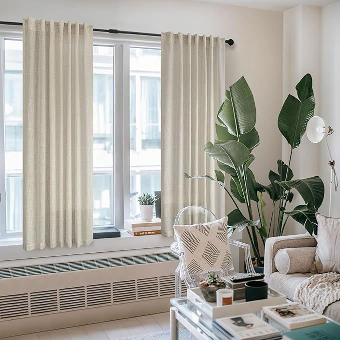 Pitalk Beige Sheer Curtains 80 Inch Length - Image 2