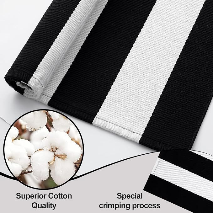 OLANLY Black and White Striped Rug 2' x 3' – Washable Cotton Indoor Outdoor - Image 5