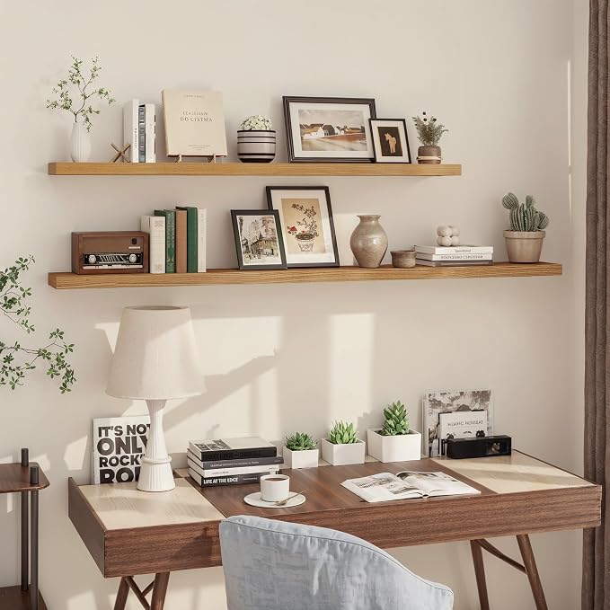 Fun Memories 55 Inch Floating Shelves, USA-Sourced Rustic Elm Wood Floating - Image 6