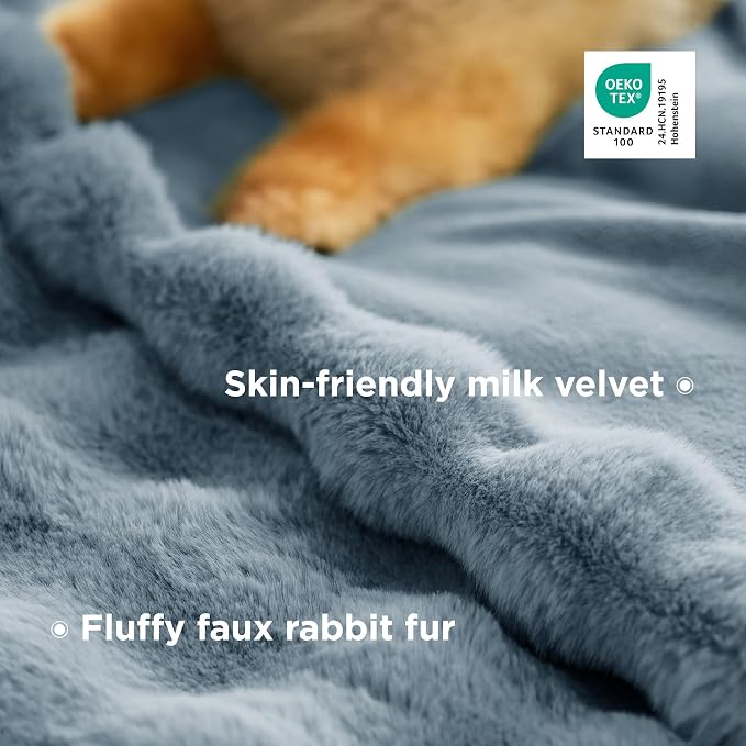 Bedsure GentleSoft Fluffy Fuzzy Greyish Blue Throw Blanket, Soft Cozy Fleece - Image 3