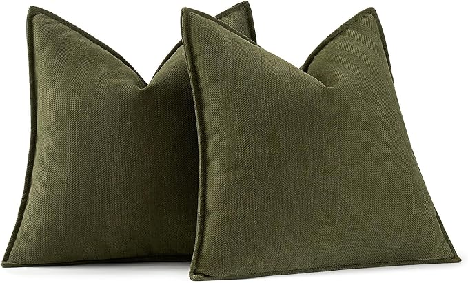 MIULEE Pack of 2 Olive Green Decorative Pillow Covers 22x22 Inch Soft Chenille by MIULEE