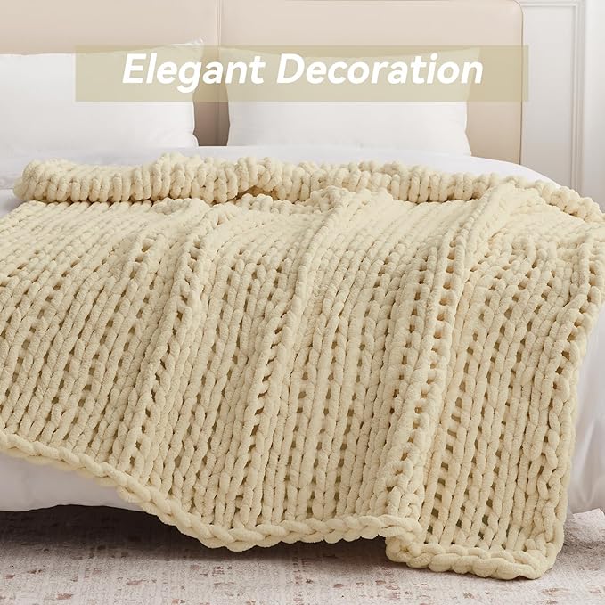 Negwoo Chunky Knit Throw Blanket, Handmade Oatmeal Crochet Big Thick Blanket - Image 7