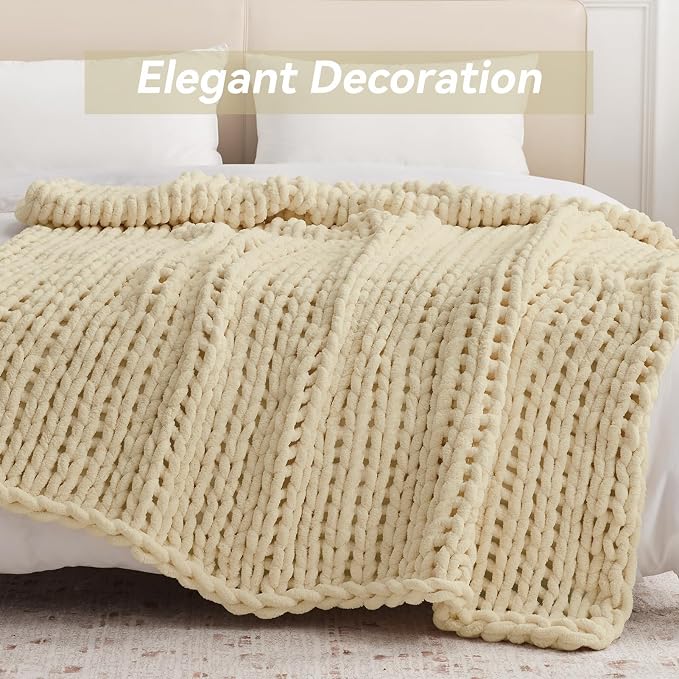 Negwoo Chunky Knit Throw Blanket, Handmade Oatmeal Crochet Big Thick Blanket - Image 3