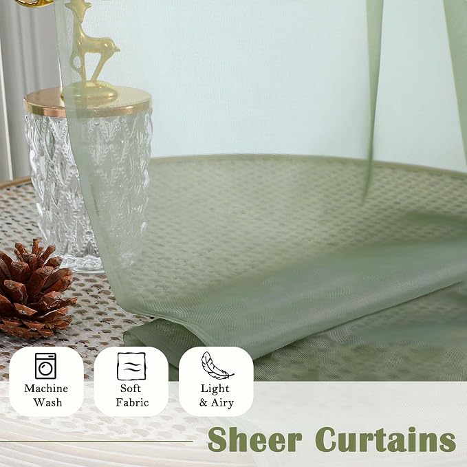 Lecloud Sage Green Sheer Curtains 120 Inches Long 2 Panels, Extra Wide - Image 3