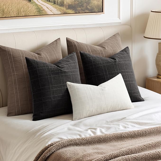 MIULEE Decorative Linen Check Throw Pillow Covers Neutral Farmhouse Vintage - Image 5