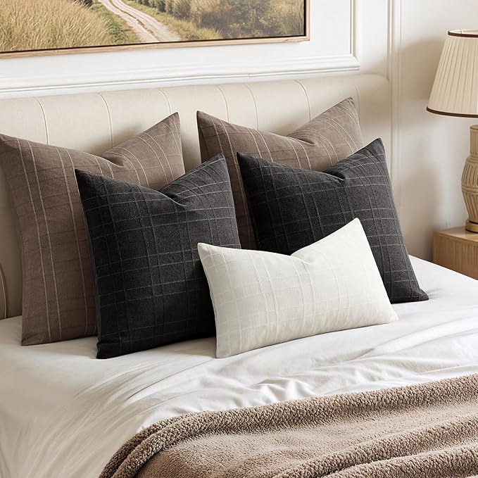 MIULEE Decorative Linen Check Throw Pillow Covers Neutral Farmhouse Vintage - Image 5