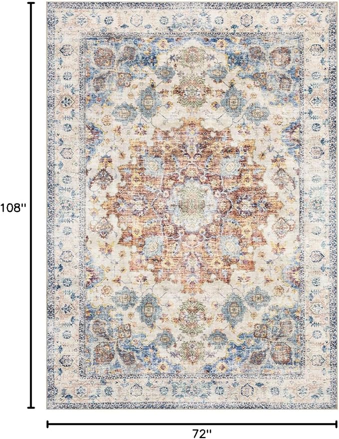 Area Rug 6×9, Large Vintage Boho Rug, Ultra-Soft Low Pile, Non Slip, Stain - Image 2