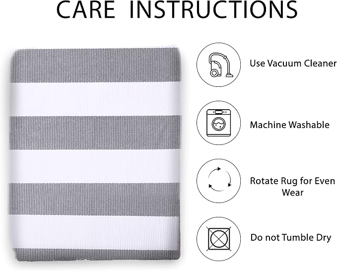 IOHOUZE Grey White Striped Rug -3X5 Front Door Mats Outdoor, Washable Rug - Image 5