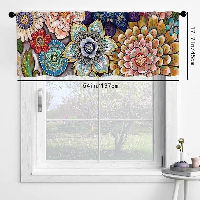 Boho Flower Kitchen Curtains Colorful Oil Painting Flowers Design - Image 4