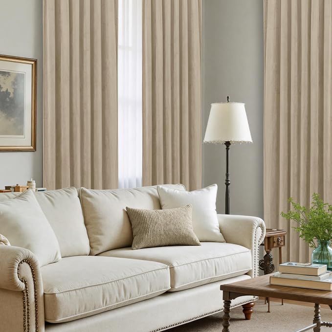 LAMIT Velvet Curtains 96 Inch for Living Room, Taupe Thermal Room Darkening - Image 4