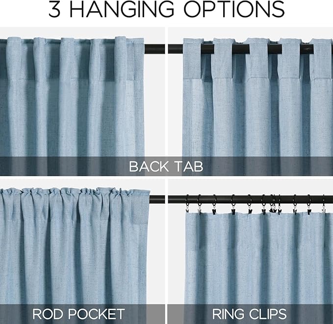 Nanspring Blue Semi Sheer Linen Curtains 90 inch Length - Image 3