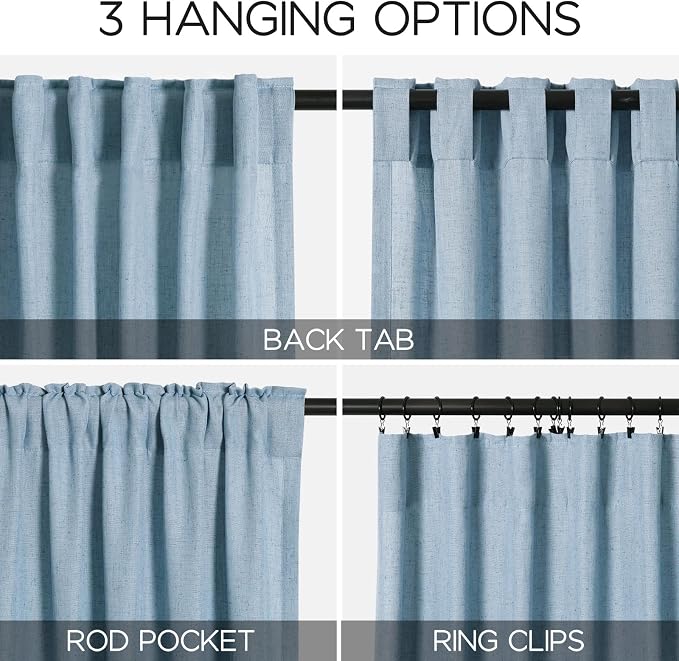 2 Panels Set Blue Linen Curtains 126 Inches Long - Image 3