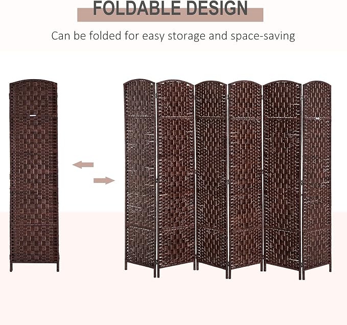 HOMCOM Room Divider 6 Panel, 6FT Tall Folding Privacy Screen, Freestanding - Image 3