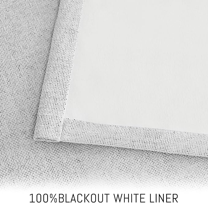 Yakamok White Linen Curtains 100% Blackout 96 Inches Long, Room Darkening - Image 3