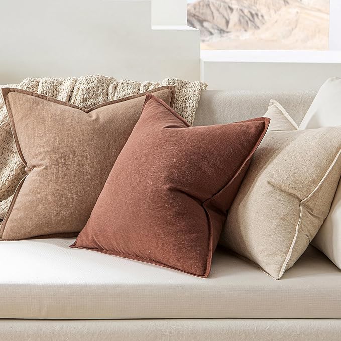 MIULEE Decorative Linen Pillow Covers 20x20 Inch Rust Red Boho Farmhouse - Image 3