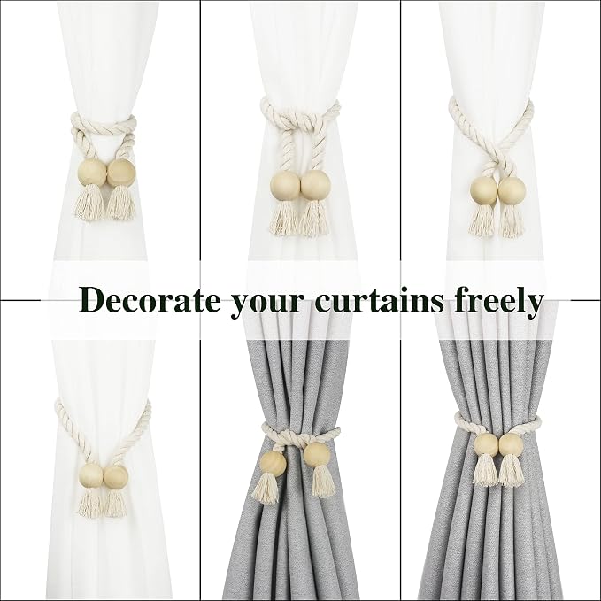 6 Pack Magnetic Curtain Tiebacks Cotton Hand Woven Tie Back Decorative Rope - Image 5