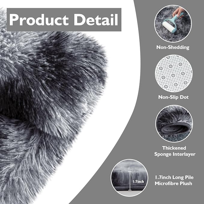 6x9 Fluffy Area Rug for Living Room, Shag Area Rugs for Bedroom, Tie-Dyed Black - Image 4
