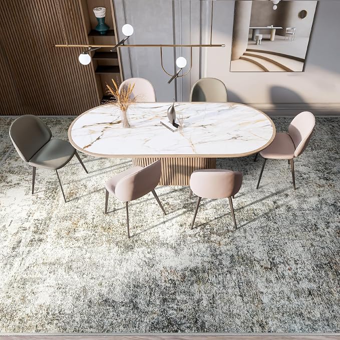 Abstract 9x12 Washable Rug: Modern Ultra Non Slip Area Rug Soft Carpet Foldable - Image 3