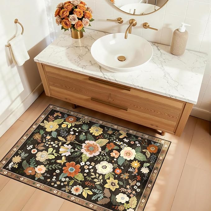 RELEANY Floral Nursery 2x3 Area Rugs Washable Print Boho Cute Carpet Non Slip - Image 3