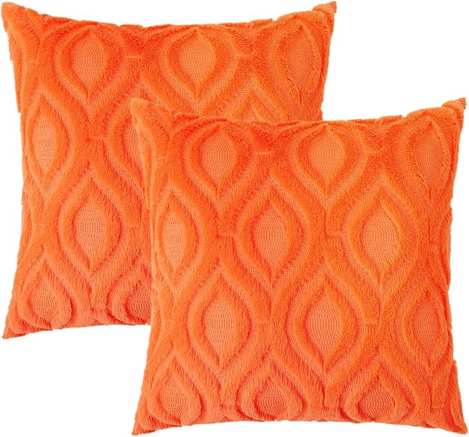 decorUhome Throw Pillow Covers 16x16 Inch Set of 2, Soft Plush Faux Wool Orange - Image 8