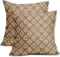Brown Floral Pillow Covers 24x24 Inch Set of 2, Vintage Flower Block Pattern by Sivirary
