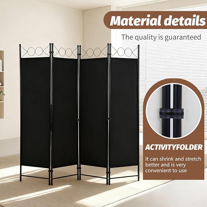 FDW 4 Panel Room Divider and Folding Portable Partition Screen, 6FT Wall - Image 5