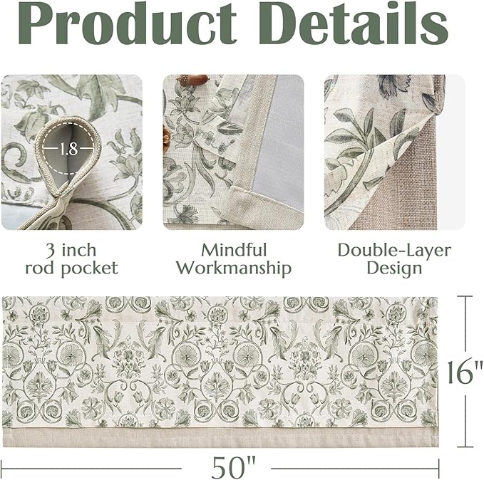 jinchan Linen Valance Kitchen Curtain Pack of 2 Double Layer 16 Inch - Image 6