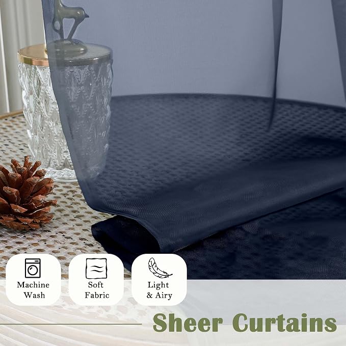 Lecloud Navy Blue Sheer Curtains 120 Inches Long 2 Pcs, Solid Voile Light - Image 8