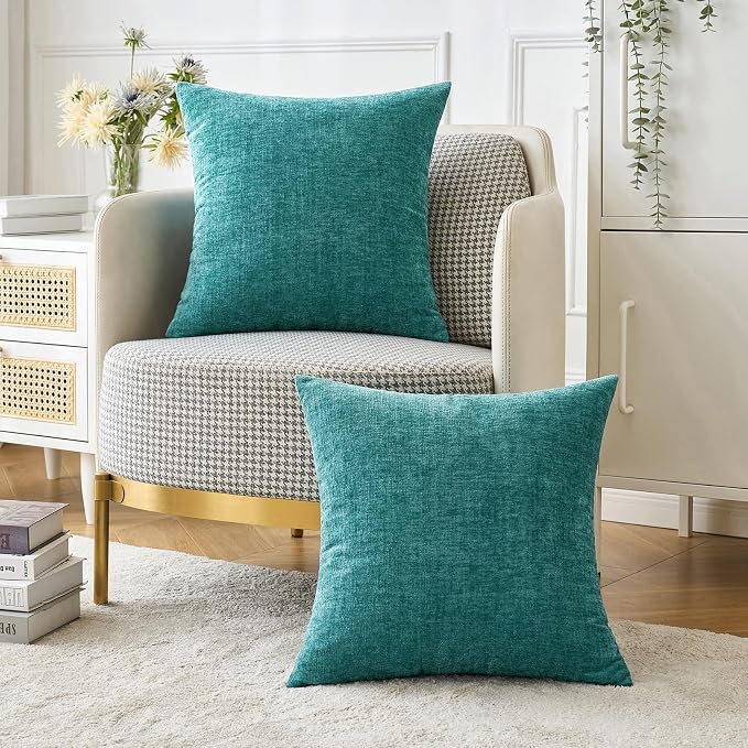 MIULEE Pack of 2 Teal Throw Pillow Covers 16x16 Inch Soft Chenille Pillow Covers - Image 5