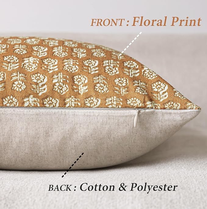 Foindtower Set of 2 Decorative Vintage Floral Print Throw Pillow Covers Neutral - Image 2