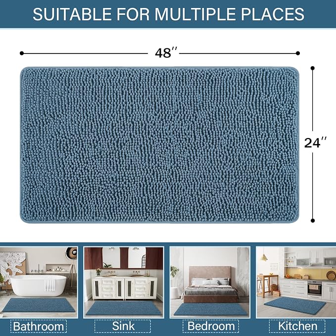 LOCHAS Luxury Bathroom Rug Shaggy Bath Mat 24 x 48 Inch, Washable Non Slip Bath - Image 2