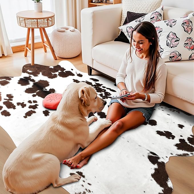 Easycozy Faux Cowhide Cow Print Rug: 6.2 x 7 Western Decor Faux Cowhide - Image 8