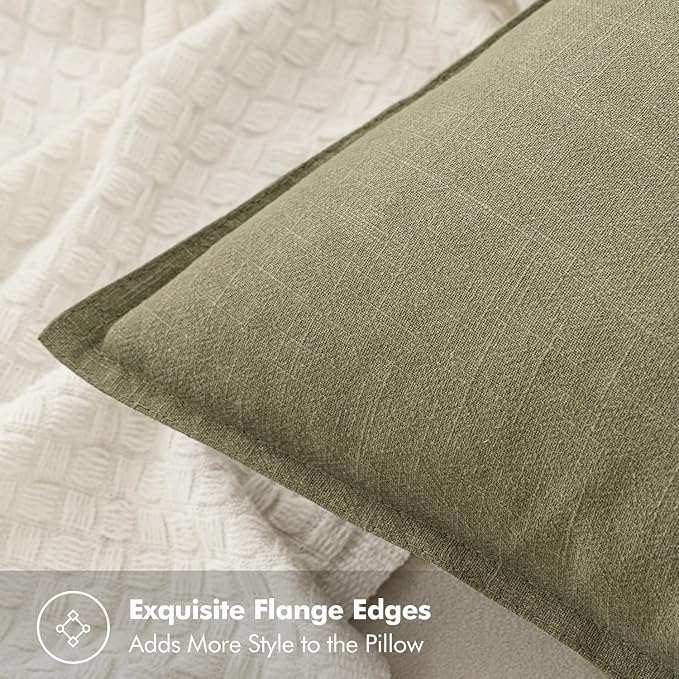 MIULEE Decorative Linen Euro Sham Pillow Covers 22x22 Inch Light Olive Green - Image 2