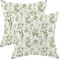 AEIOAE Sage Green Spring Pillow Covers 18x18 Inch Set of 2, Wild Flower Leaves by AEIOAE