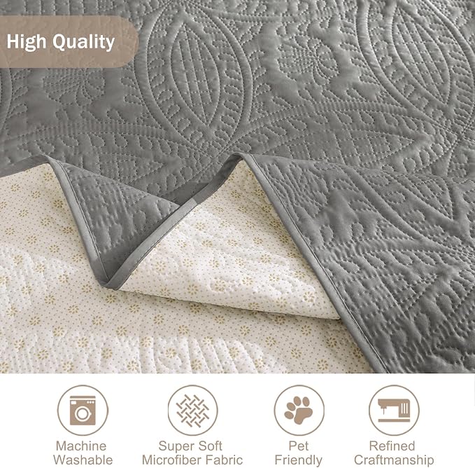 Quilted Cool Gray Sofa Slipcovers - Image 6