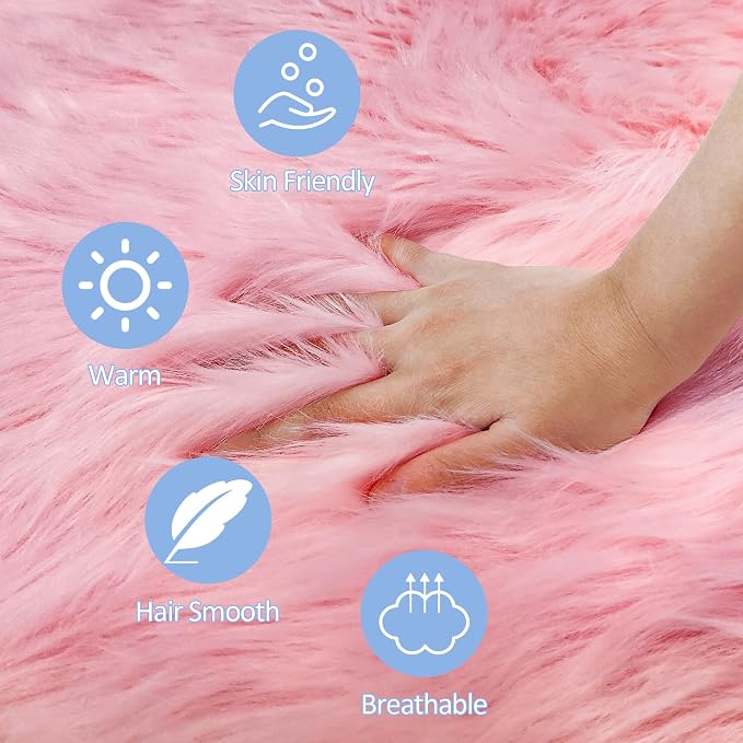 Pink Round Rug for Girls Bedroom, Fluffy Circle Rug 3 3 Feet for Kids Room - Image 5