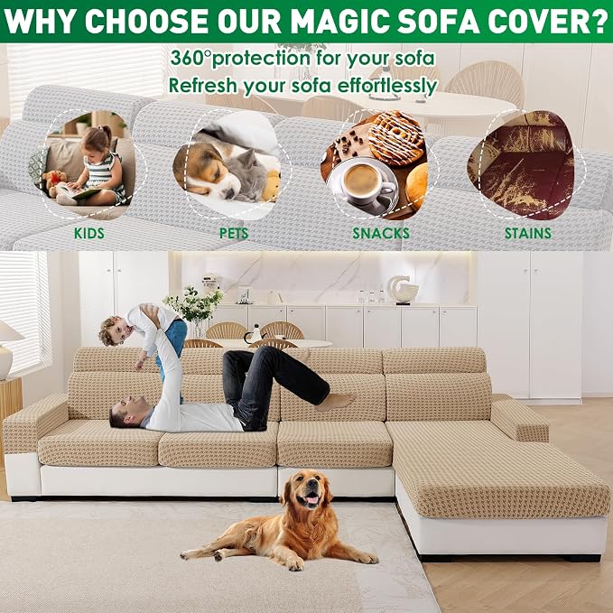 MAXIJIN Couch Cushion Covers for Sectional Sofa, Stretch Sofa Cushion Cover - Image 4