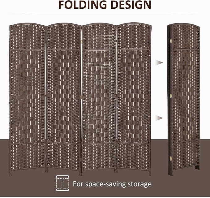 HOMCOM Room Divider, 6 Ft 4 Panel Folding Privacy Screen, Hand-Woven PP Wall - Image 3