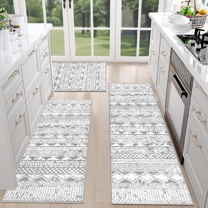 HEBE Farmhouse Kitchen Rugs Sets of 3 Non Slip Washable Boho Kitchen Rugs and by HEBE