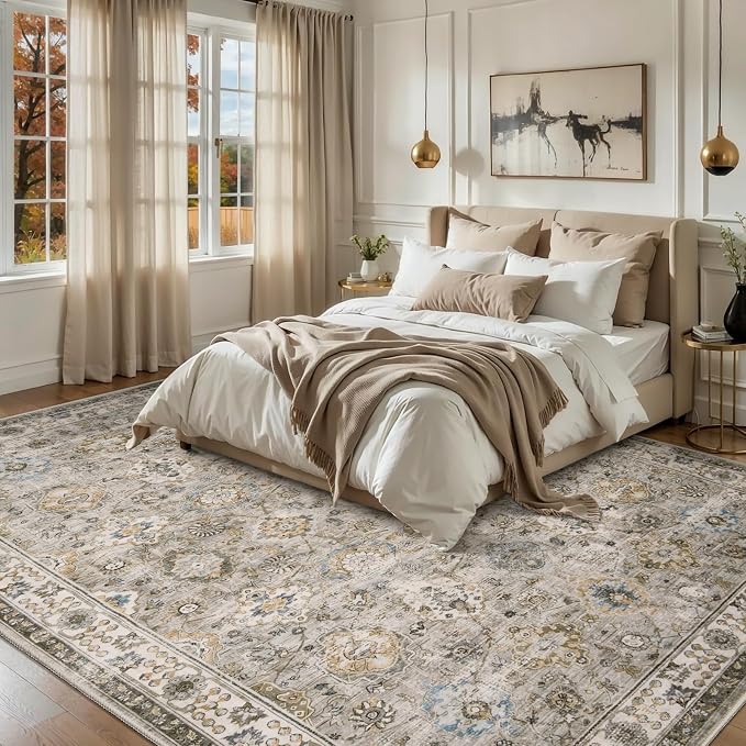 Tangsoo 5x7 Area Rug for Living Room Non Slip, Washable Vintage Beige Grey by Tangsoo