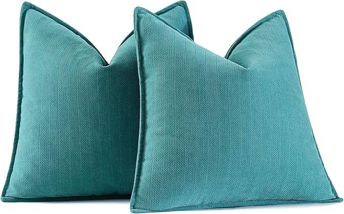 MIULEE Pack of 2 Teal Decorative Pillow Covers 24x24 Inch Soft Chenille by MIULEE