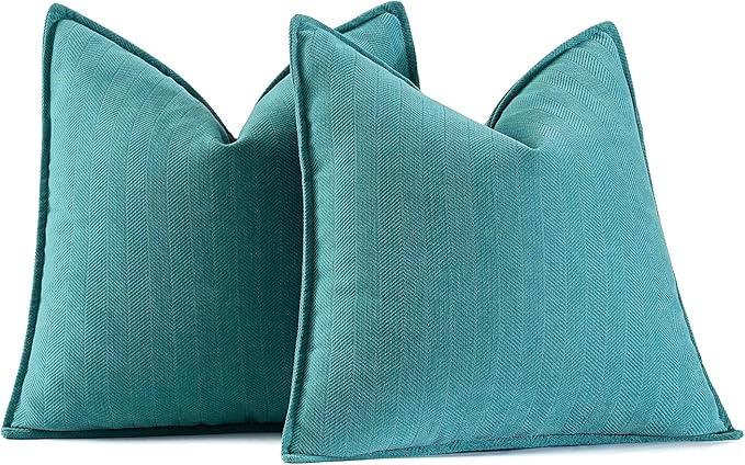 MIULEE Pack of 2 Teal Decorative Pillow Covers 16x16 Inch Soft Chenille by MIULEE