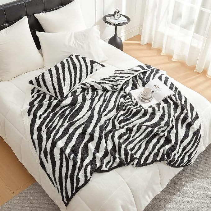 Snuggle Sac Zebra Blanket Black Zebra Print Blanket Ultra Soft Reversible Zebra - Image 5