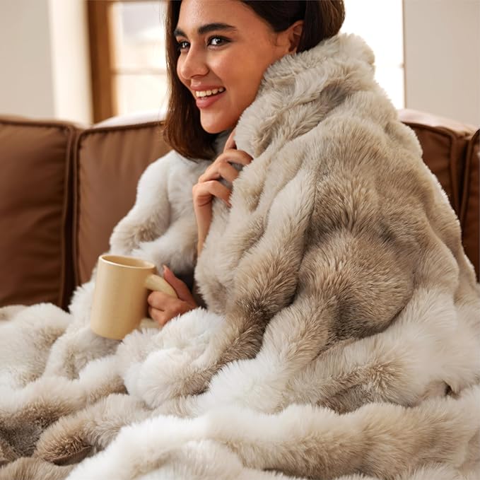 Bedsure GentleSoft Fluffy Fuzzy Tie-dye Taupe Throw Blanket by BEDSURE