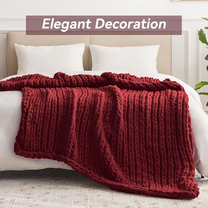 Negwoo Chunky Knit Throw Blanket, Handmade Red Crochet Big Thick Blanket - Image 3