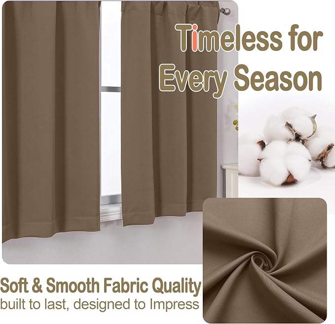 OVZME Brown Blackout Curtains for Small Window Treatment, Light Blocking Short - Image 7